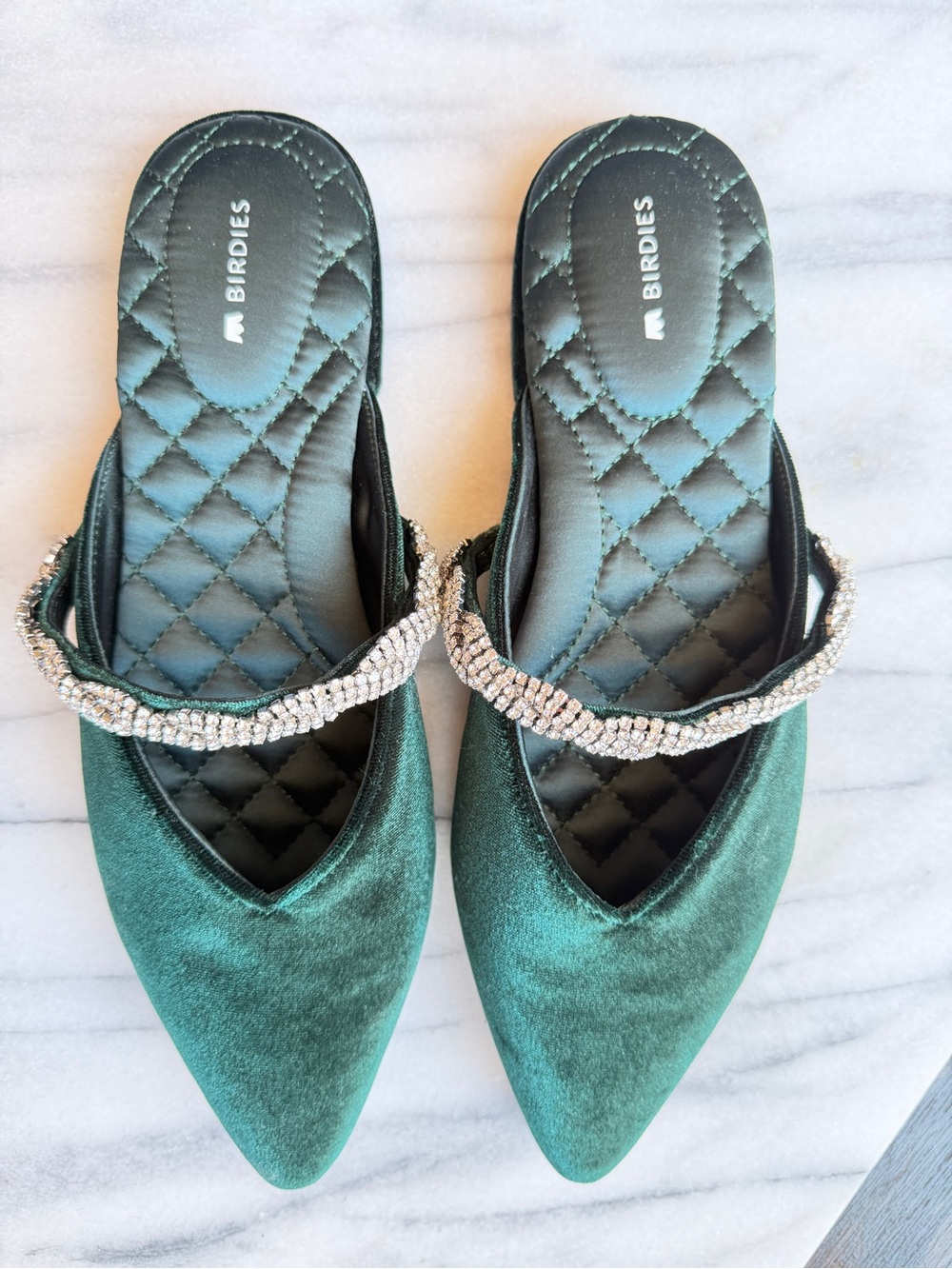 Birdies Starling Emerald Velvet Rhinestone Mule Flats Brand New Size 7 - Picture 5 of 8
